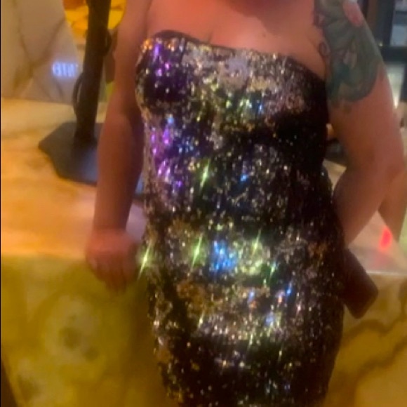 Size L As U Wish - mini dress, strapless w/black & silver mixed flipped sequins! - Picture 2 of 3